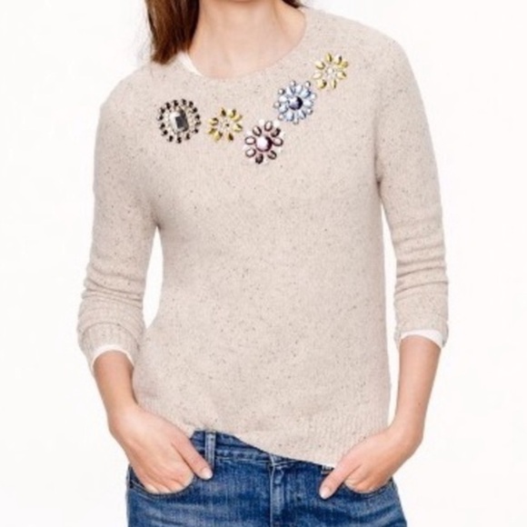 J. CREW Donegal Lambs Wool Crewneck Jeweled Sweater Size S - Picture 1 of 7